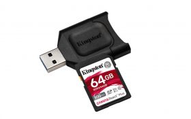 Card reader Kingston React PLUS + SD Reader 64GB, Capacity: 64GB, Class 10, UHS-II, U3, V90, R/W: 300/260 MB/s, exFAT