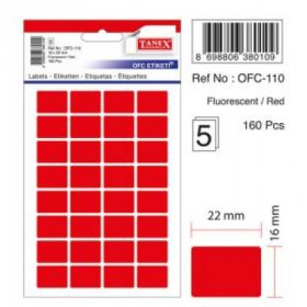 Etichete autoadezive color, 16 x 22 mm, 160 buc/set, TANEX - rosu fluorescent