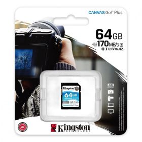 SD Card Kingston, 64GB, Canvas GO Plus, Clasa 10 UHS-I, Speed up to 170 MB/s, 3.3V, exFAT