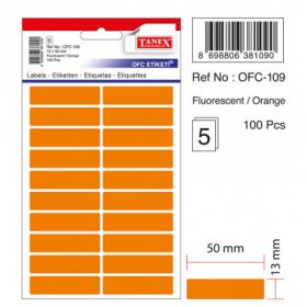 Etichete autoadezive color, 13 x 50 mm, 100 buc/set, TANEX - orange fluorescent
