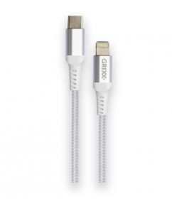 Cablu date GRIXX - USB-C to Lightning MFI, impletit, lungime 1m - alb