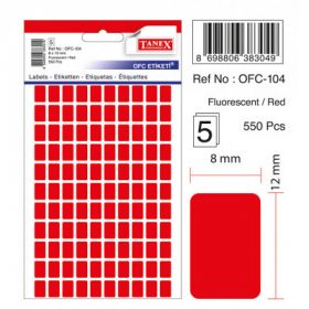 Etichete autoadezive color,  8 x 12 mm, 550 buc/set, TANEX - rosu fluorescent