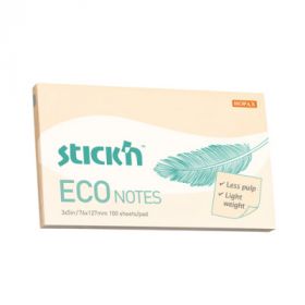 Notes autoadeziv 76 x 127 mm, 100 file, Stick'n Eco - galben pastel