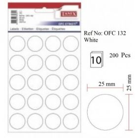 Etichete autoadezive albe, D25 mm, 200 buc/set, TANEX