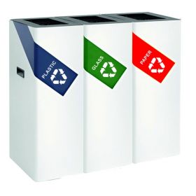 Set cos gunoi pentru colectare selectiva, metalic, alb - 3x54 litri