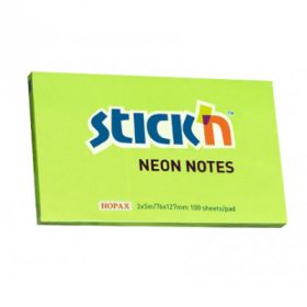 Notes autoadeziv 76 x 127 mm, 100 file, Stick'n - verde neon