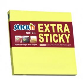 Notes autoadeziv extra-sticky 76 x  76mm, 90 file, Stick'n - galben neon
