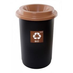 Cos plastic reciclare selectiva, capacitate 50l, PLAFOR Eco - negru cu capac maro - bio