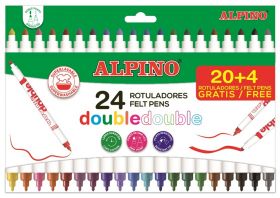 Carioca lavabila, 24 culori/cutie, vaft 2mm/4.5mm, ALPINO Double Double - culori clasice