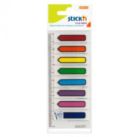 Stick index plastic transparent color 45 x 12 mm, 8 x 15 file/set, Stick'n - sageata - 8 culori neon