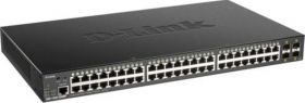 Switch D-Link DGS-1250-52XMP, 48 porturi Gigabit, 4 porturi SFP+, Capacity 176Gbps, CPU Speed: 1Ghz, DDR3 2Gb, Flash Memory 64MB, Buffer 16MBits Auto MDI/MDIX, Smart Managed, Lite L3 Static Routing, POE 370W, 15.4W/port.