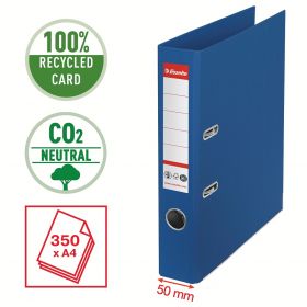 Biblioraft Esselte No.1 Power Recycled, carton CO2 neutru, 100% reciclat, FSC, A4, 50 mm, albastru