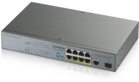 Zyxel GS1300-10HP-EU0101 10-port Switch, 9x 100/1000 Mbps (8x PoE), 802.3at, 1x Gigabit SFP, unmanaged.
