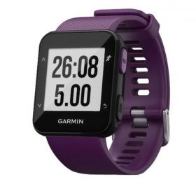 GPS Runnning Watch Garmin Forerunner 30, Ametist, 128 x 128 pixels; sunlight-visible, transflective memory-in-pixel (MIP); glass lens, rechargeable lithium-ion; Smart Mode: Up to 5 days, GPS mode: Up to 8 hours, Water rating: 5 ATM, Garmin Elevate wrist h