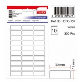 Etichete autoadezive albe, 12 x 30 mm, 300 buc/set, TANEX