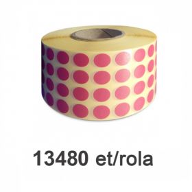 Role etichete semilucioase ZINTA rotunde, rosii fluo, 10mm, 13.480 et./rola