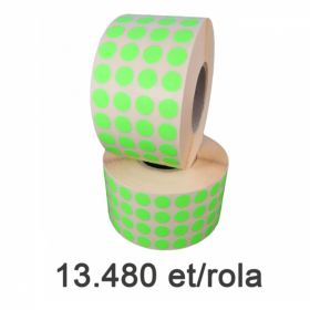 Role etichete semilucioase ZINTA rotunde, verzi fluo, 10mm, 13.480 et./rola