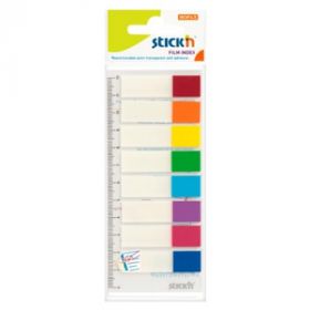 Stick index plastic transparent color 45 x 12 mm, 8 x 15 file/set, Stick'n - 8 culori transp./neon