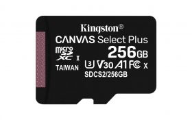 MicroSD Kingston, 256GB, Canvas Select Plus, Clasa 10 UHS-I Performance, U1, V10, Read upt to 100 MB/s ( adaptorul SD nu este inclus )