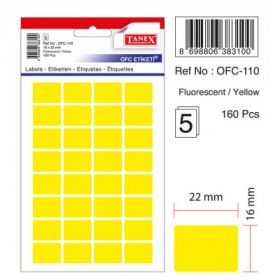 Etichete autoadezive color, 16 x 22 mm, 160 buc/set, TANEX - galben fluorescent
