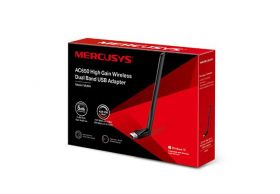 MERCUSYS Adaptor USB Dual Band High Speed Wireless AC650,  până la 200 Mbps în banda 2,4 GHz și 433 Mbps în banda de 5 GHz, Antena Haigh-Gain 5dBi, Standarde Wireless: IEEE 802.11b/g/n, IEEE 802.11a/n/ac, USB 2.0, Windows10/8.1/8/7/XP .