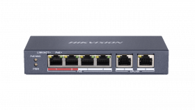 Switch Hikvision DS-3E0106P-E-M, Switching capacity 1.6 Gbps, 4 x 10/100Mbps PoE ports, an
