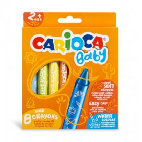 Creioane cerate, rotunde, solubile in apa,  8 culori/cutie, CARIOCA Baby Wild Crayons 2+