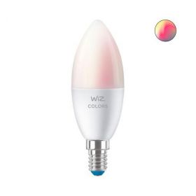 Bec LED RGBW inteligent WiZ Connected Colors, Wi-Fi, C37, E14, 4.9W (40W), 470 lm, lumina alba si colorata, compatibil Google Assistant/Alexa/Siri 