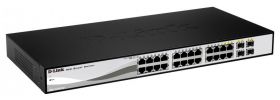 Switch D-Link DGS-1210-24, 20 porturi Gigabit, 4 porturi combo 1000BaseT/SFP, Capacity 48Gbps, 8K MAC, 19" Rackmount, WebSmart, fanless