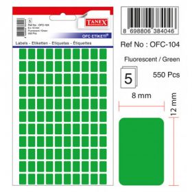 Etichete autoadezive color,  8 x 12 mm, 550 buc/set, TANEX - verde fluorescent