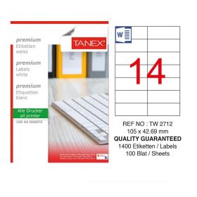 Etichete autoadezive albe, laser TANEX 14/A4 105 x 42,69mm, 100 Coli/Top