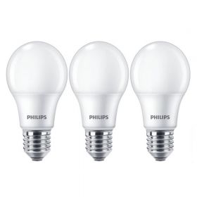Pachet 3 becuri LED Philips, A60, E27, 8W (60W), 806 lm, lumina alba rece (4000K) 