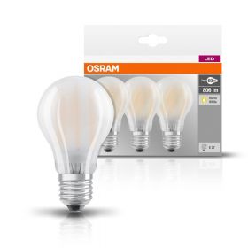 Set 3 becuri LED Osram A60, E27, 7W (60W), 806 lm, mat, lumina calda 