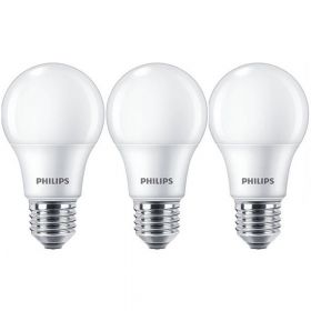 Pachet 3 becuri LED Philips, A60, E27, 8W (60W), 806 lm, lumina alba calda (2700K)