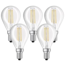 Set 5 becuri LED Osram, P40, E14, 4W (40W), 470 lm, lumina calda (2700K)