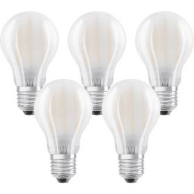 Set 5 becuri LED Osram A60, E27, 7W (60W), 806 lm, mat, lumina calda