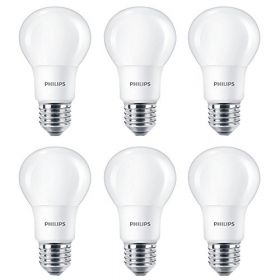 Set 6 becuri LED Philips, E27, 8W (60W), 806 lm,Clasa energetica F, lumina calda 
