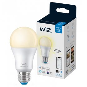 Bec LED inteligent WiZ Connected Dimmable, Wi-Fi, A60, E27, 8W (60W), 806 lm, temperatura lumina alba calda, compatibil Google Assistant/Alexa/Siri