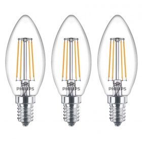 Pachet 3 becuri LED filament Philips, lumanare si lustra, B35, E14, 4.3W (40W), 470 lm, lumina alba calda (2700K) 