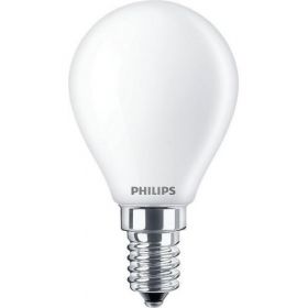 Bec LED Philips E14 P45, 4.3W (40W), ambianta alba, temperatura lumina calda 2700K, 470 lumeni, durata de viata 15.000 de ore, clasa energetica A++;