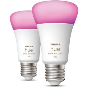 Pachet 2 becuri LED RGB inteligente Philips Hue, Bluetooth, Zigbee, A60, E27, 9W (75W), 800 lm, lumina alba si colorata
