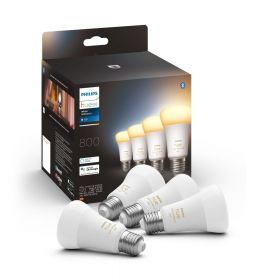 Pachet 4 becuri LED inteligente Philips Hue, Bluetooth, Zigbee, A60, E27, 6W (60W), 570 lm, lumina alba (2200-6500K)