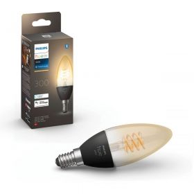 Bec LED inteligent vintage Philips Hue Filament Candle, Bluetooth, Zigbee, E14, 4.5W (28W), 300 lm, lumina alba calda (2100K)