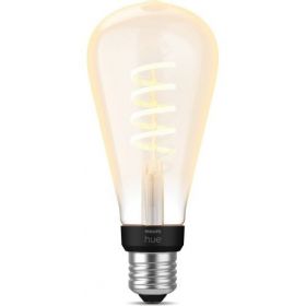 Bec LED inteligent vintage Philips Hue Filament Edison, Bluetooth, Zigbee, ST72, E27, 7W (40W), 550 lm, lumina alba (2200-4500K)