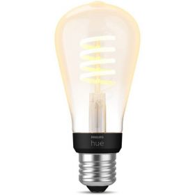 Bec LED inteligent vintage Philips Hue Filament Edison, Bluetooth, Zigbee, ST64, E27, 7W (40W), 550 lm, lumina alba (2200-4500K)