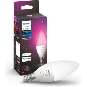 Bec Smart LED PHILIPS Hue, Bluetooth, ZigBee, RGBW, E14, B39, 4W (25W), 2000 - 6500K, dimabil, 470 lm