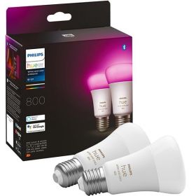 Set 2 x Bec Smart LED PHILIPS Hue, Bluetooth, ZigBee, RGBW, E27, A60, 9W (75W), 2700K, dimabil, 806 lm