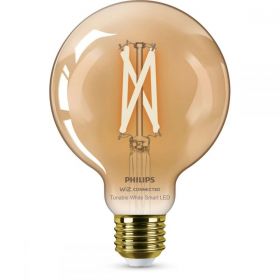 Bec LED inteligent vintage Philips filament chihlimbariu, Wi-Fi, Bluetooth, G95, E27, 7W (50W), 640 lm, temperatura lumina reglabila  (2000-5000K), 9.5cm