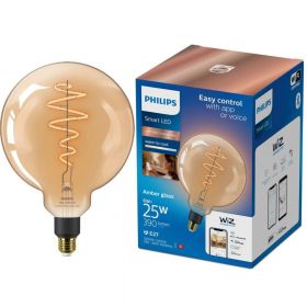 Bec LED inteligent vintage Philips filament chihlimbariu, Wi-Fi, Bluetooth, G200, E27, 6W (25W), 390 lm, temperatura lumina reglabila (2000-5000K), 20 cm