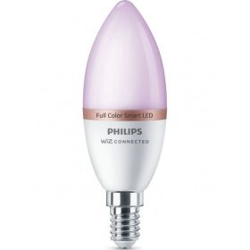 Bec LED RGB inteligent Philips, lumanare, Wi-Fi, Bluetooth, C37, E14, 4.9W (40W), 470 lm, lumina colorata